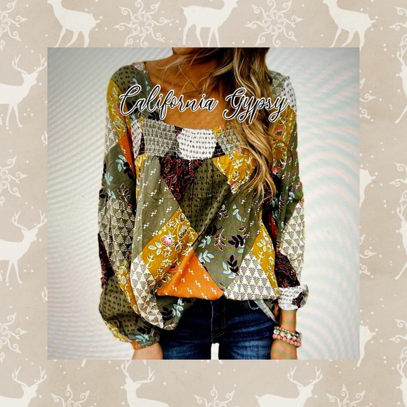 California Gypsy Tops - Patchwork Bohemian Chic Blouse